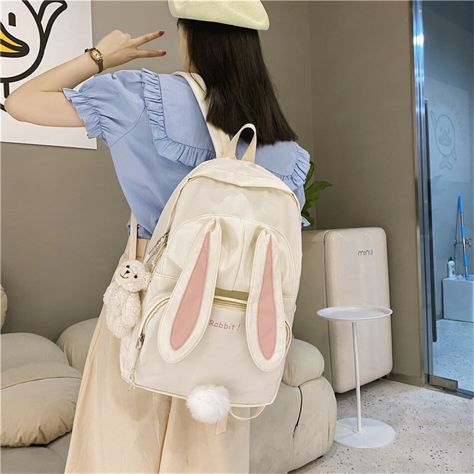 Kawaii Bunny Ears Backpack Bag-Enchanted peach