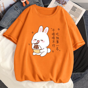 Kawaii Bunny Eating Cotton Women's Tee-Enchanted peach