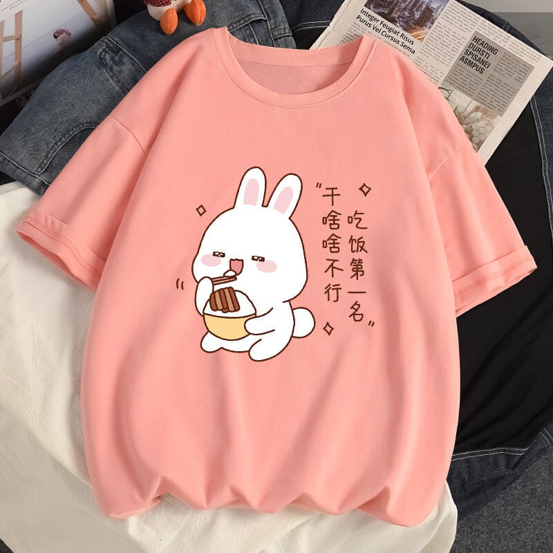 Kawaii Bunny Eating Cotton Women's Tee-Enchanted peach