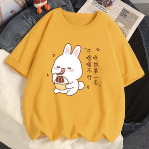 Kawaii Bunny Eating Cotton Women's Tee-Enchanted peach