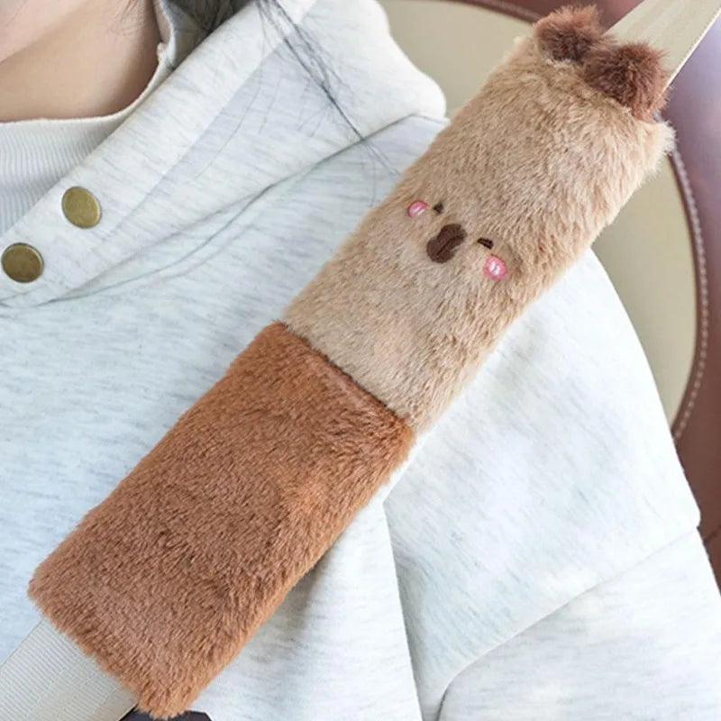 Kawaii Capybara Plush Car Seat Belt Cover Shoulder Strap Accessory-Enchanted peach