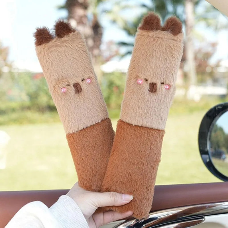 Kawaii Capybara Plush Car Seat Belt Cover Shoulder Strap Accessory-Enchanted peach