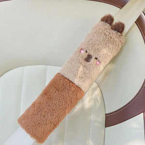 Kawaii Capybara Plush Car Seat Belt Cover Shoulder Strap Accessory-Enchanted peach