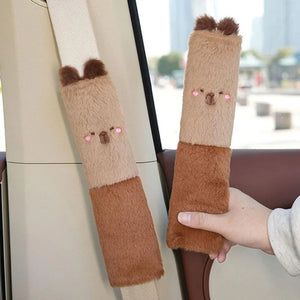 Kawaii Capybara Plush Car Seat Belt Cover Shoulder Strap Accessory-Enchanted peach