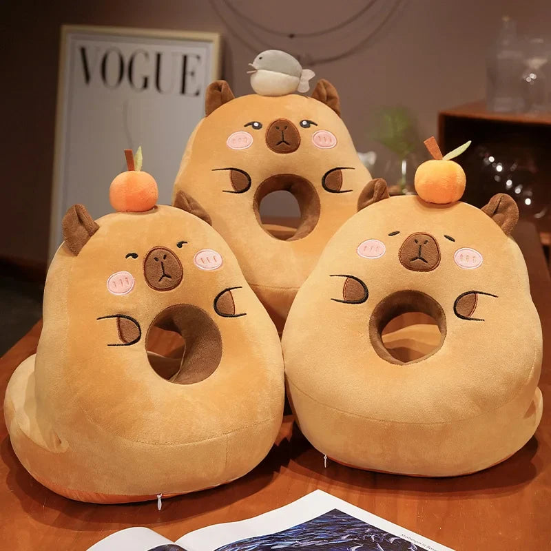 Kawaii Capybara Power Nap Head Rest Cushion-Enchanted peach