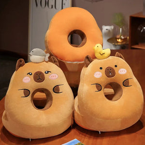 Kawaii Capybara Power Nap Head Rest Cushion-Enchanted peach