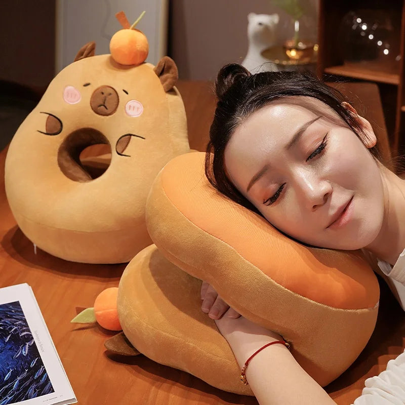 Kawaii Capybara Power Nap Head Rest Cushion-Enchanted peach