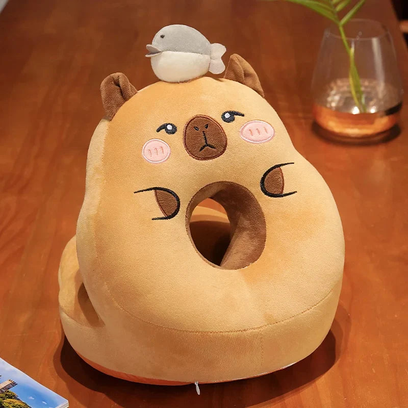 Kawaii Capybara Power Nap Head Rest Cushion-Enchanted peach