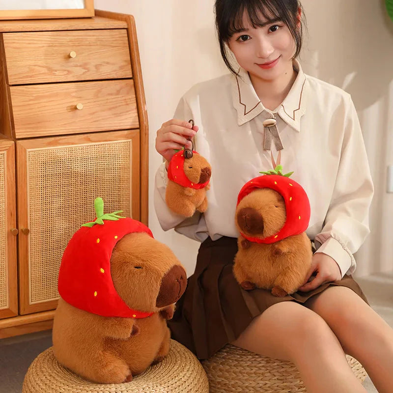 Kawaii Capybara with Strawberry Hat Plushie-Enchanted peach