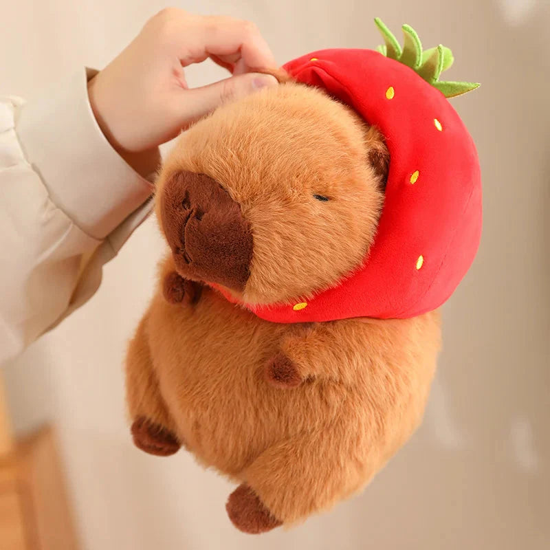 Kawaii Capybara with Strawberry Hat Plushie-Enchanted peach