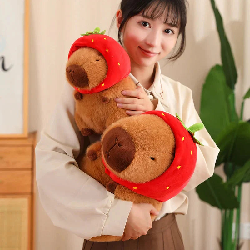 Kawaii Capybara with Strawberry Hat Plushie-Enchanted peach