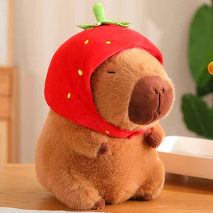 Kawaii Capybara with Strawberry Hat Plushie-Enchanted peach