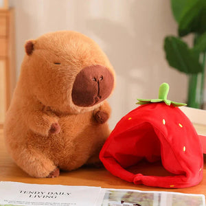 Kawaii Capybara with Strawberry Hat Plushie-Enchanted peach