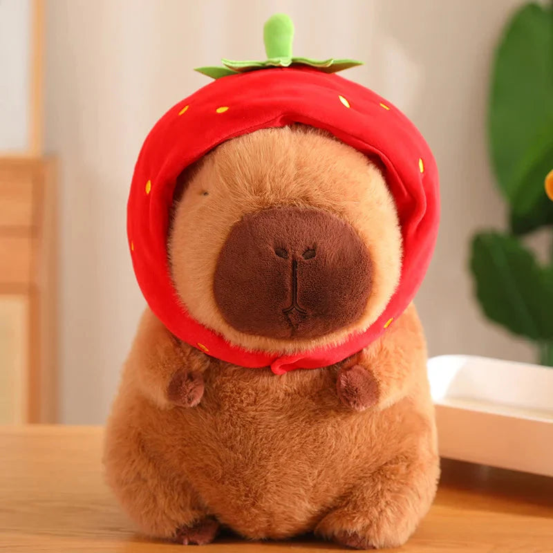 Kawaii Capybara with Strawberry Hat Plushie-Enchanted peach