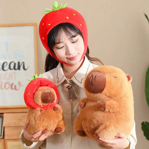 Kawaii Capybara with Strawberry Hat Plushie-Enchanted peach