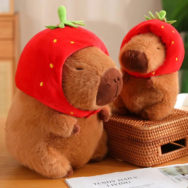 Kawaii Capybara with Strawberry Hat Plushie-Enchanted peach