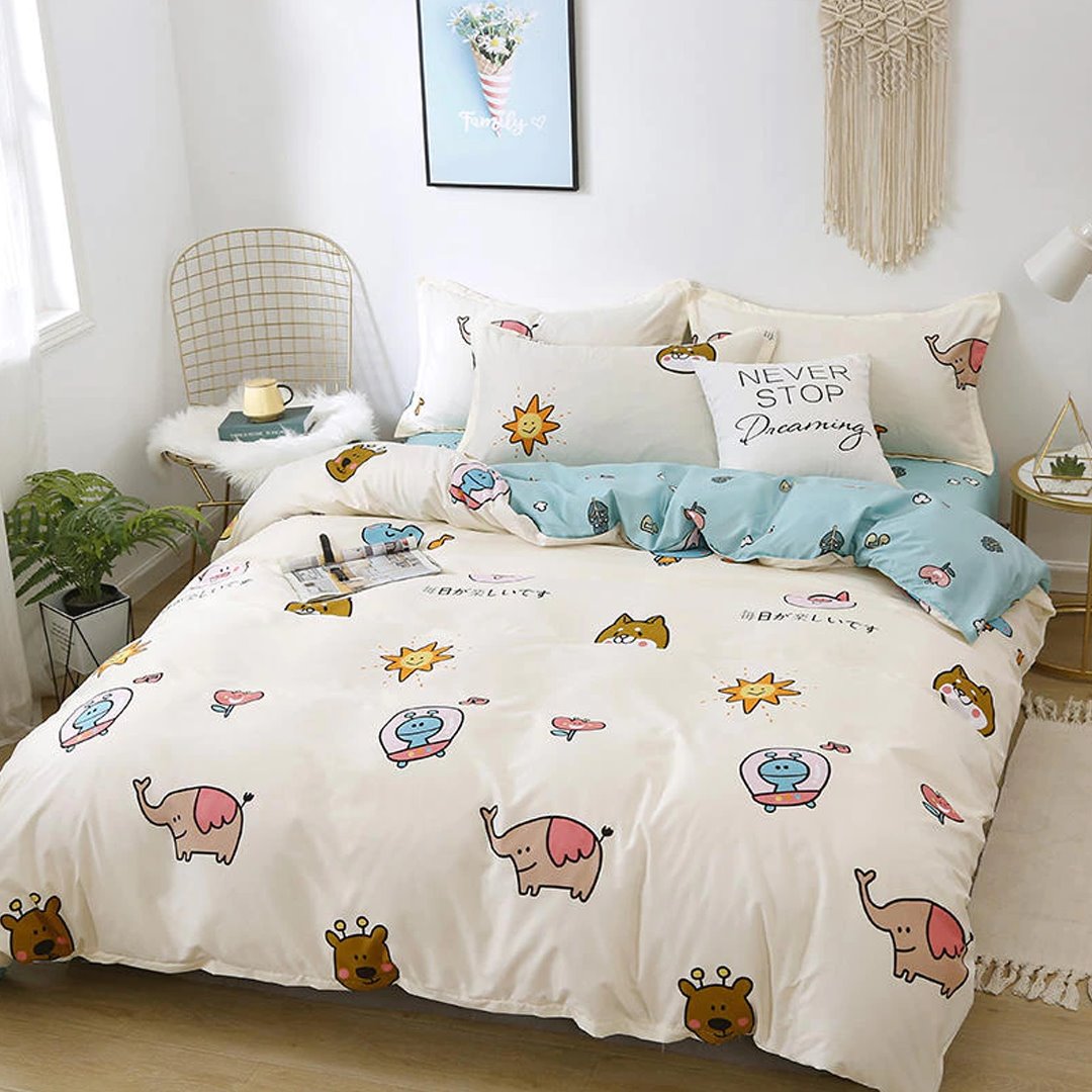 Kawaii Cartoon Characters Bedding Set-Enchanted peach