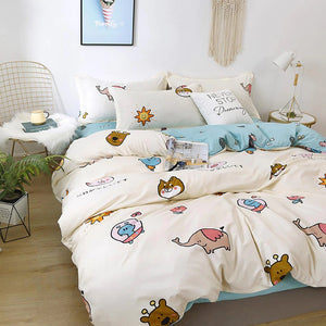 Kawaii Cartoon Characters Bedding Set-Enchanted peach