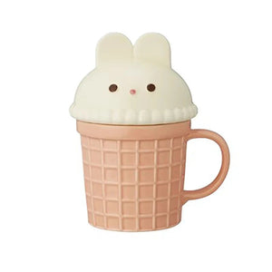 Kawaii Cat Rabbit Panda Waffle Ceramic Mug with Lid-Enchanted peach