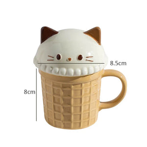 Kawaii Cat Rabbit Panda Waffle Ceramic Mug with Lid-Enchanted peach