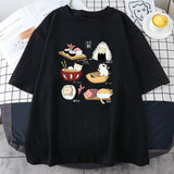 Kawaii Cat Sushi Harajuku Cotton Unisex Tee-Enchanted peach