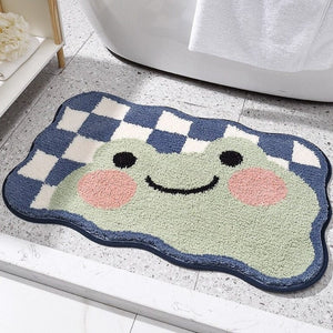 Kawaii Checkered Frog Bunny Non-Slip Bath Mats-Enchanted peach