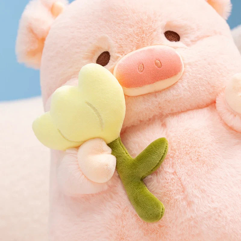 Kawaii Chunky Pig holding Flower Plushie-Enchanted peach