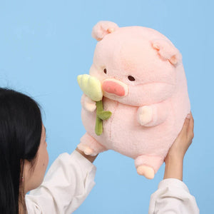 Kawaii Chunky Pig holding Flower Plushie-Enchanted peach