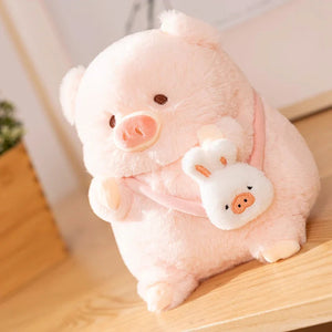 Kawaii Chunky Pig holding Flower Plushie-Enchanted peach