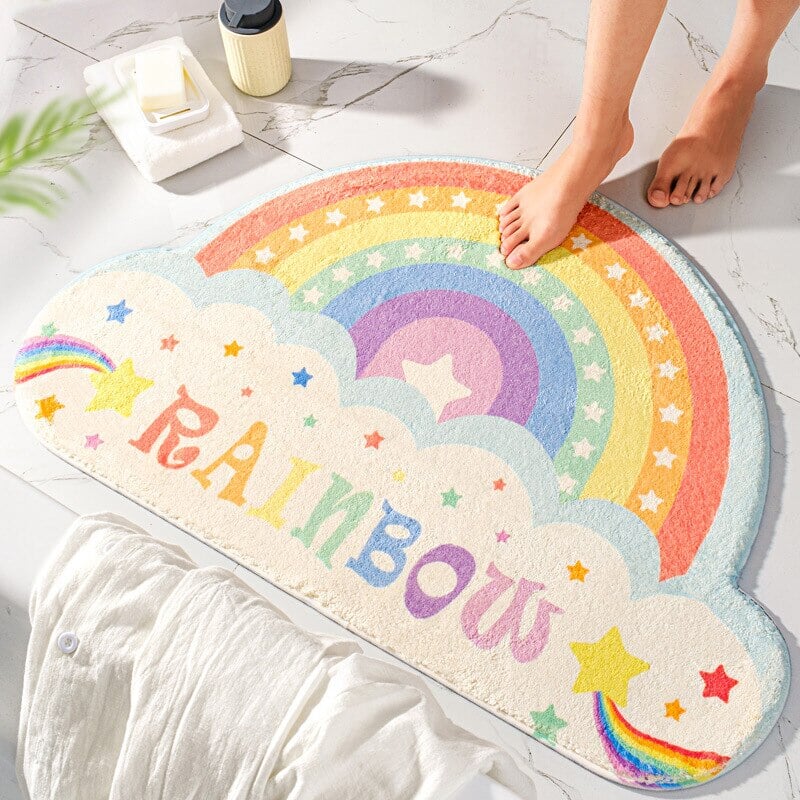 Kawaii Cloudy Rainbow Non-Slip Bath Mat-Enchanted peach