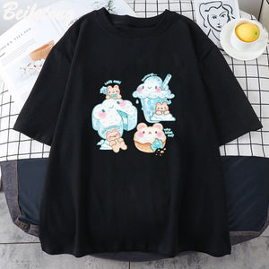 Kawaii Cloudy Snacking Brown Bear Unisex Tee-Enchanted peach