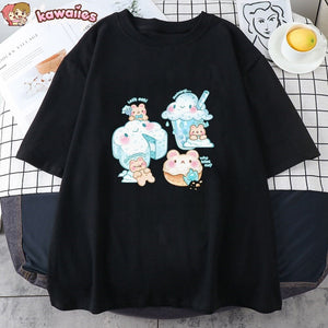 Kawaii Cloudy Snacking Brown Bear Unisex Tee-Enchanted peach