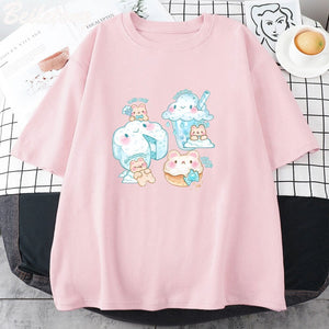 Kawaii Cloudy Snacking Brown Bear Unisex Tee-Enchanted peach