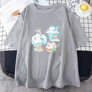 Kawaii Cloudy Snacking Brown Bear Unisex Tee-Enchanted peach