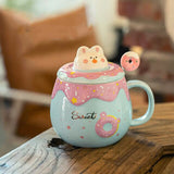 Kawaii Donut Bunny Ceramic Mug With Lid + Spoon-Enchanted peach