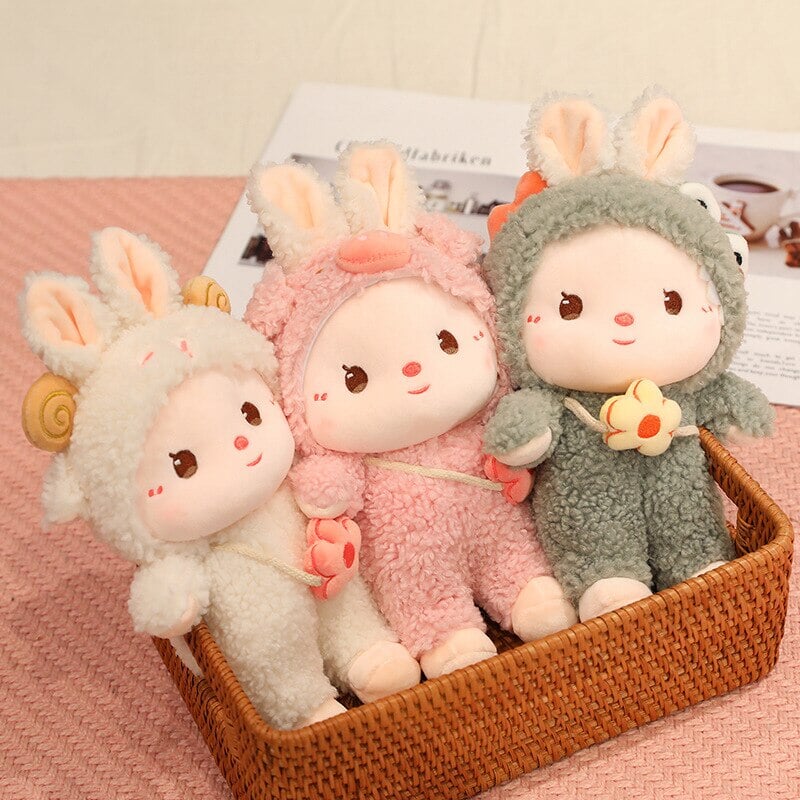 Kawaii Dressed Fluffy Bunny Plushie-Enchanted peach