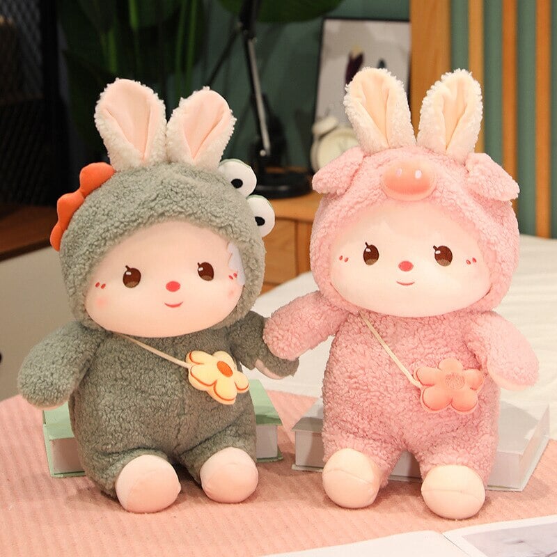 Kawaii Dressed Fluffy Bunny Plushie-Enchanted peach