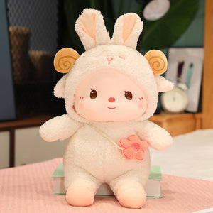 Kawaii Dressed Fluffy Bunny Plushie-Enchanted peach