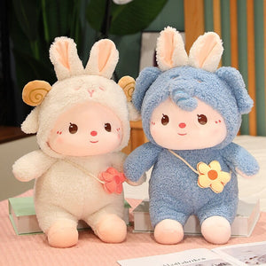 Kawaii Dressed Fluffy Bunny Plushie-Enchanted peach