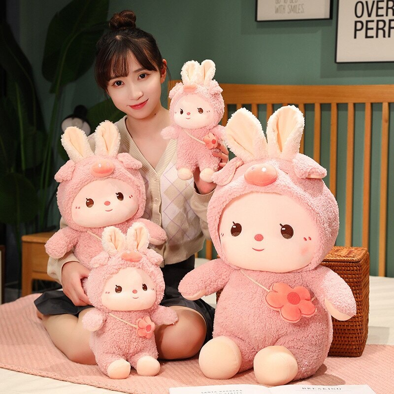 Kawaii Dressed Fluffy Bunny Plushie-Enchanted peach