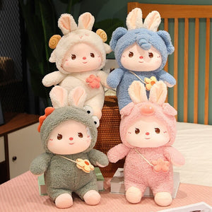 Kawaii Dressed Fluffy Bunny Plushie-Enchanted peach