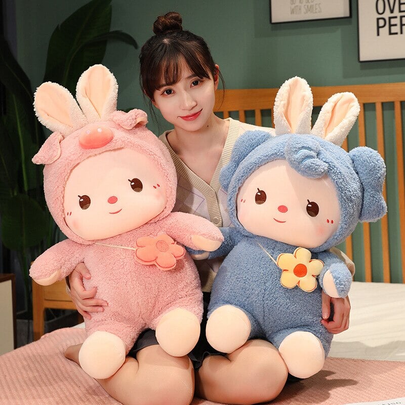 Kawaii Dressed Fluffy Bunny Plushie-Enchanted peach