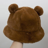 Kawaii Faux Fur Bear Bucket Hat-Enchanted peach