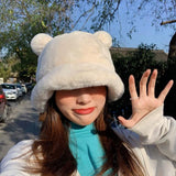 Kawaii Faux Fur Bear Bucket Hat-Enchanted peach