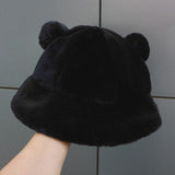 Kawaii Faux Fur Bear Bucket Hat-Enchanted peach