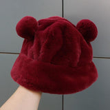 Kawaii Faux Fur Bear Bucket Hat-Enchanted peach