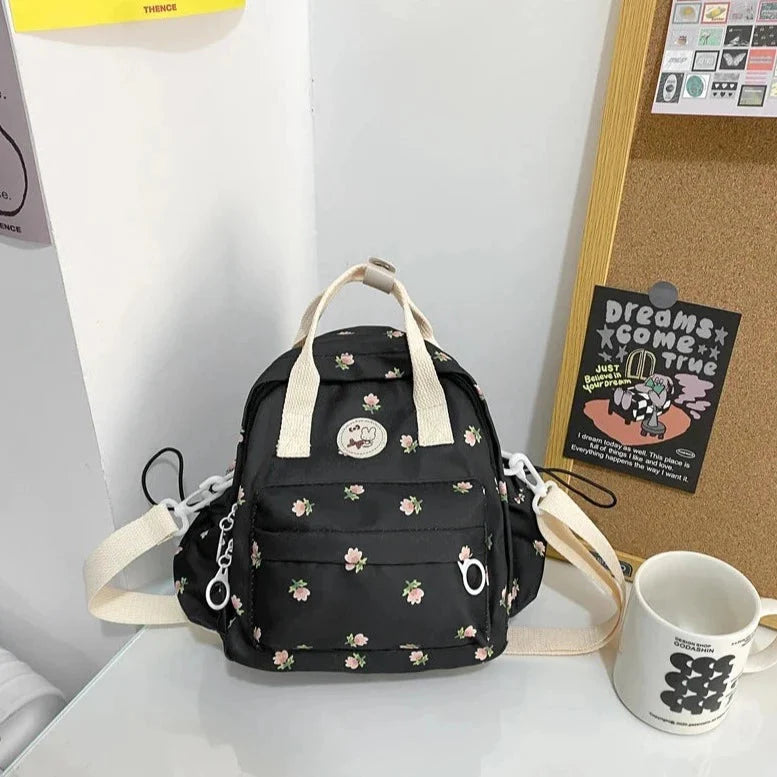 Kawaii Floral Bunny Petite Small Backpack-Enchanted peach