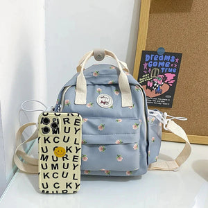 Kawaii Floral Bunny Petite Small Backpack-Enchanted peach