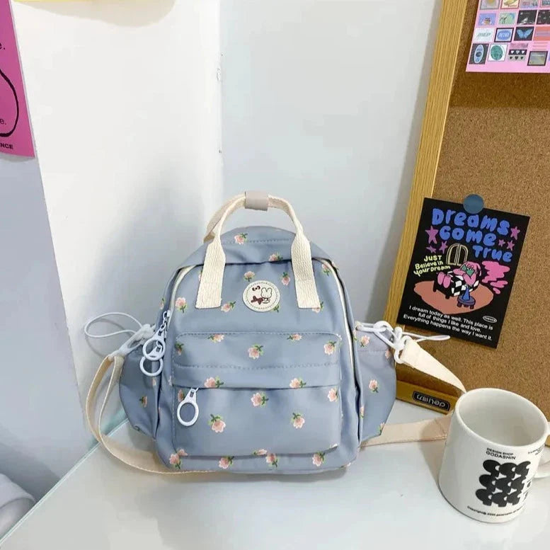 Kawaii Floral Bunny Petite Small Backpack-Enchanted peach