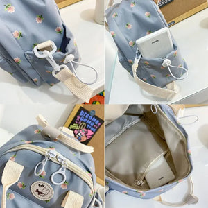 Kawaii Floral Bunny Petite Small Backpack-Enchanted peach